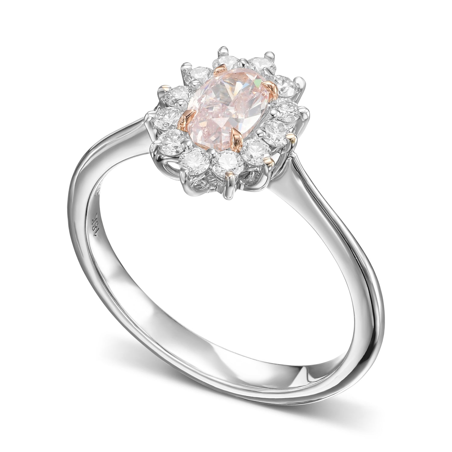 Very Light Pink Oval Diamond Halo Ring