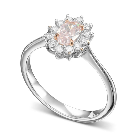 Very Light Pink Oval Diamond Halo Ring
