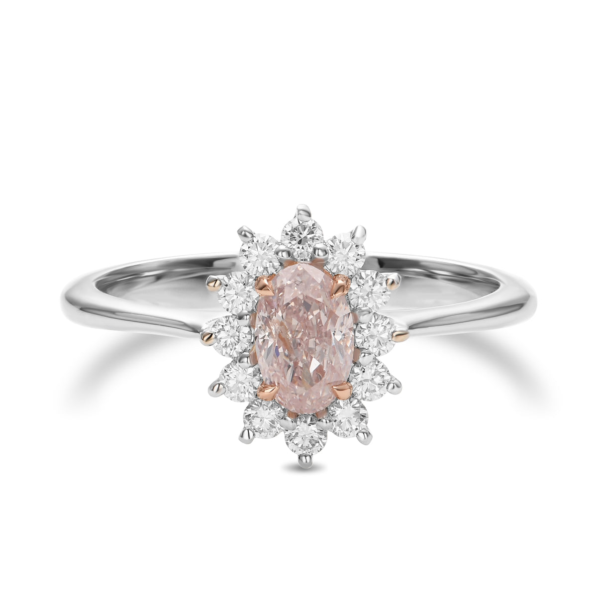 Very Light Pink Oval Diamond Halo Ring