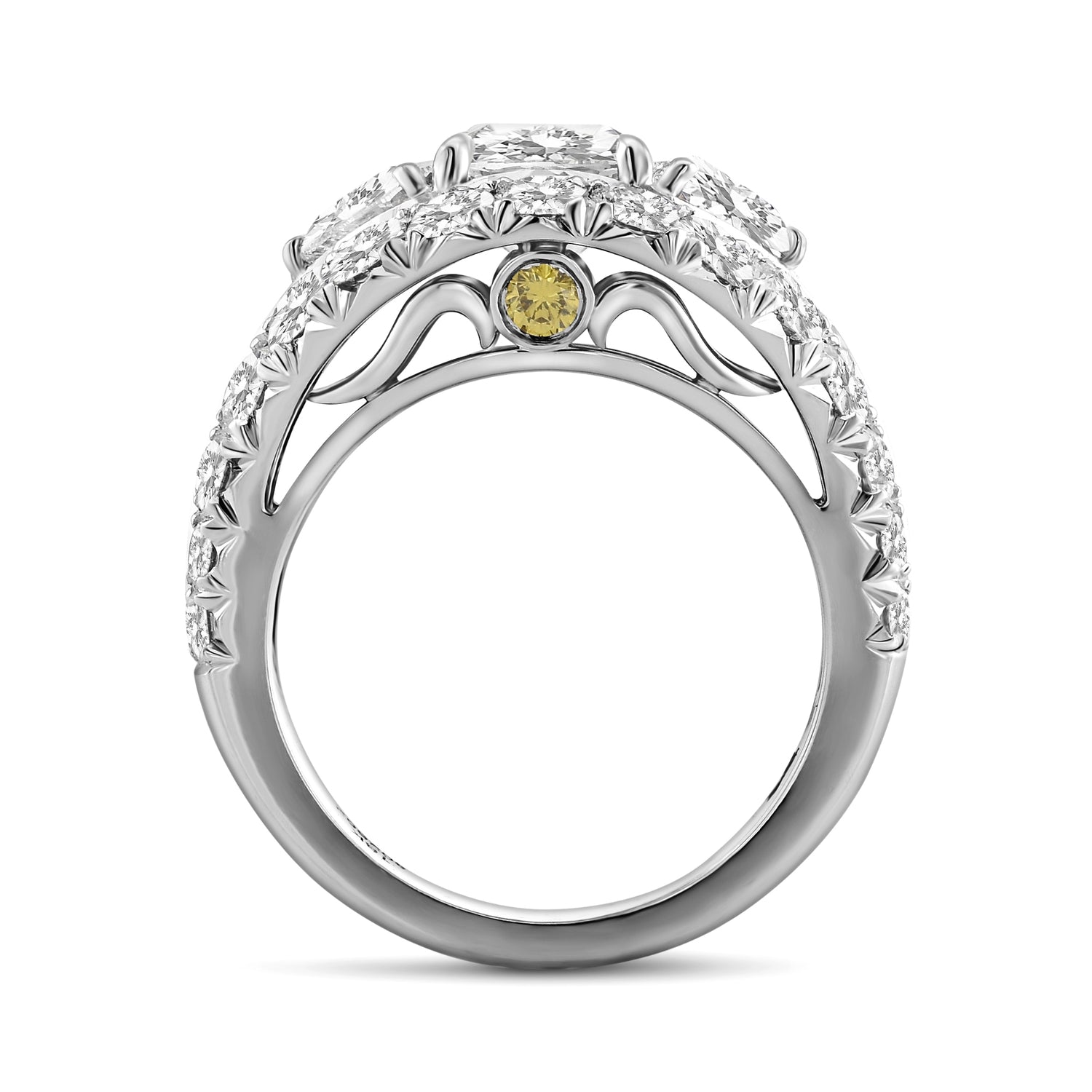 Fancy Light Gray Cushion & Colorless Heart Diamond Halo Ring