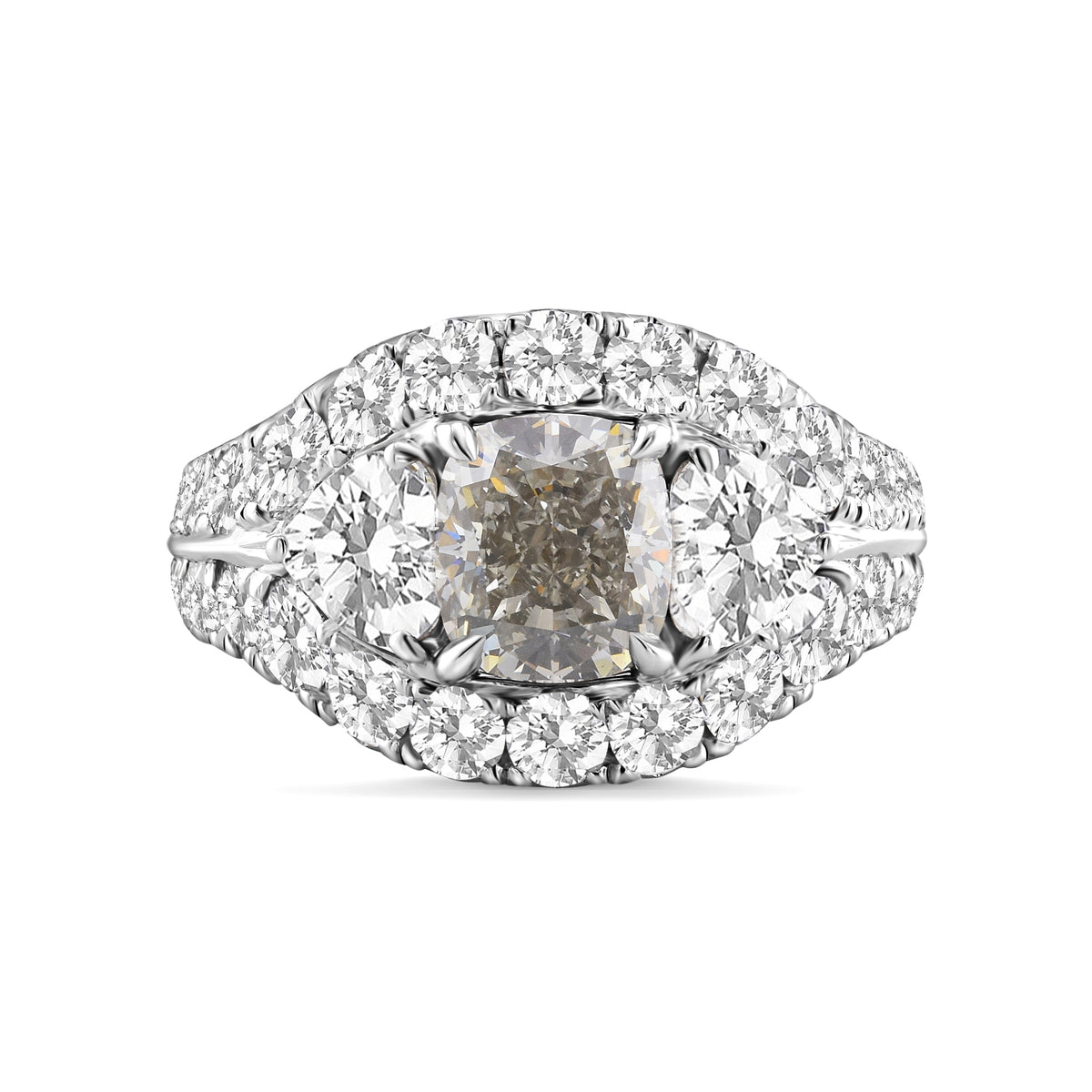 Fancy Light Gray Cushion & Colorless Heart Diamond Halo Ring