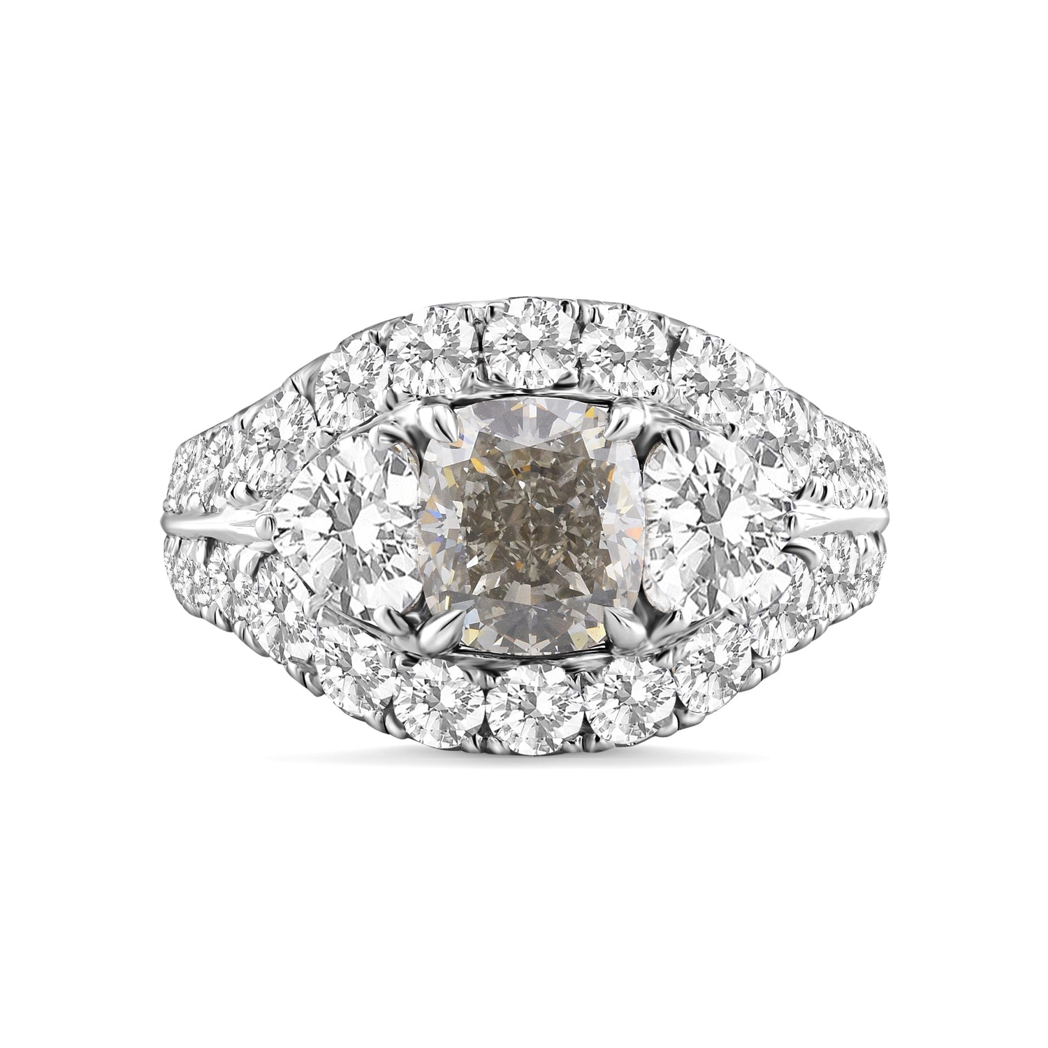 Fancy Light Gray Cushion & Colorless Heart Diamond Halo Ring