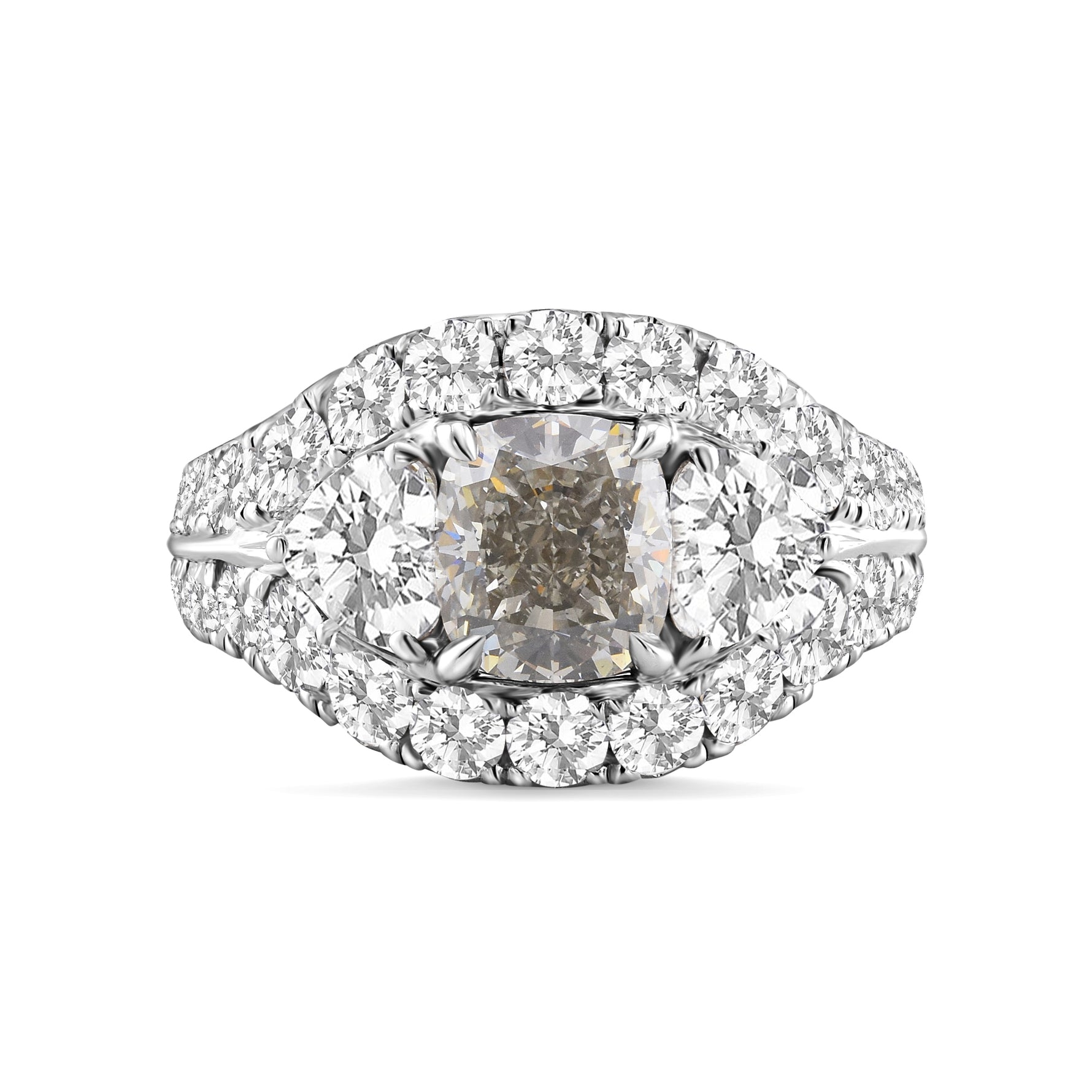 Fancy Light Gray Cushion & Colorless Heart Diamond Halo Ring