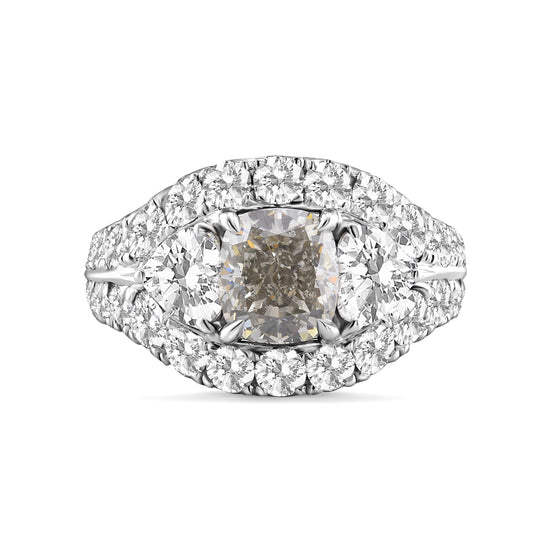 Fancy Light Gray Cushion & Colorless Heart Diamond Halo Ring