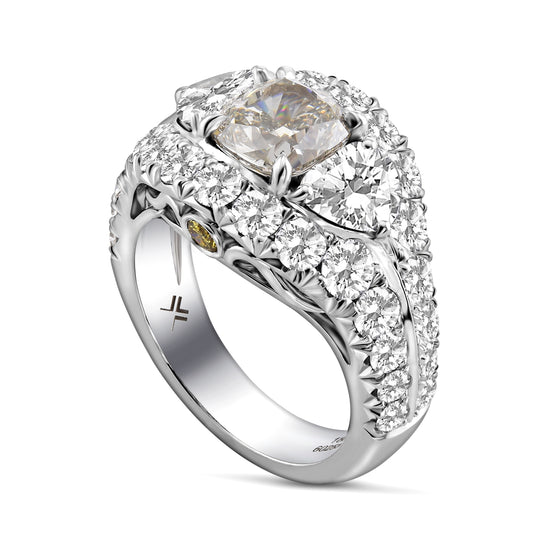 Fancy Light Gray Cushion & Colorless Heart Diamond Halo Ring