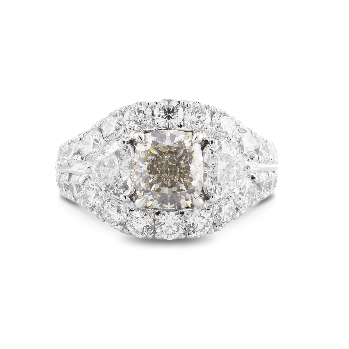 Fancy Light Gray Cushion & Colorless Heart Diamond Halo Ring