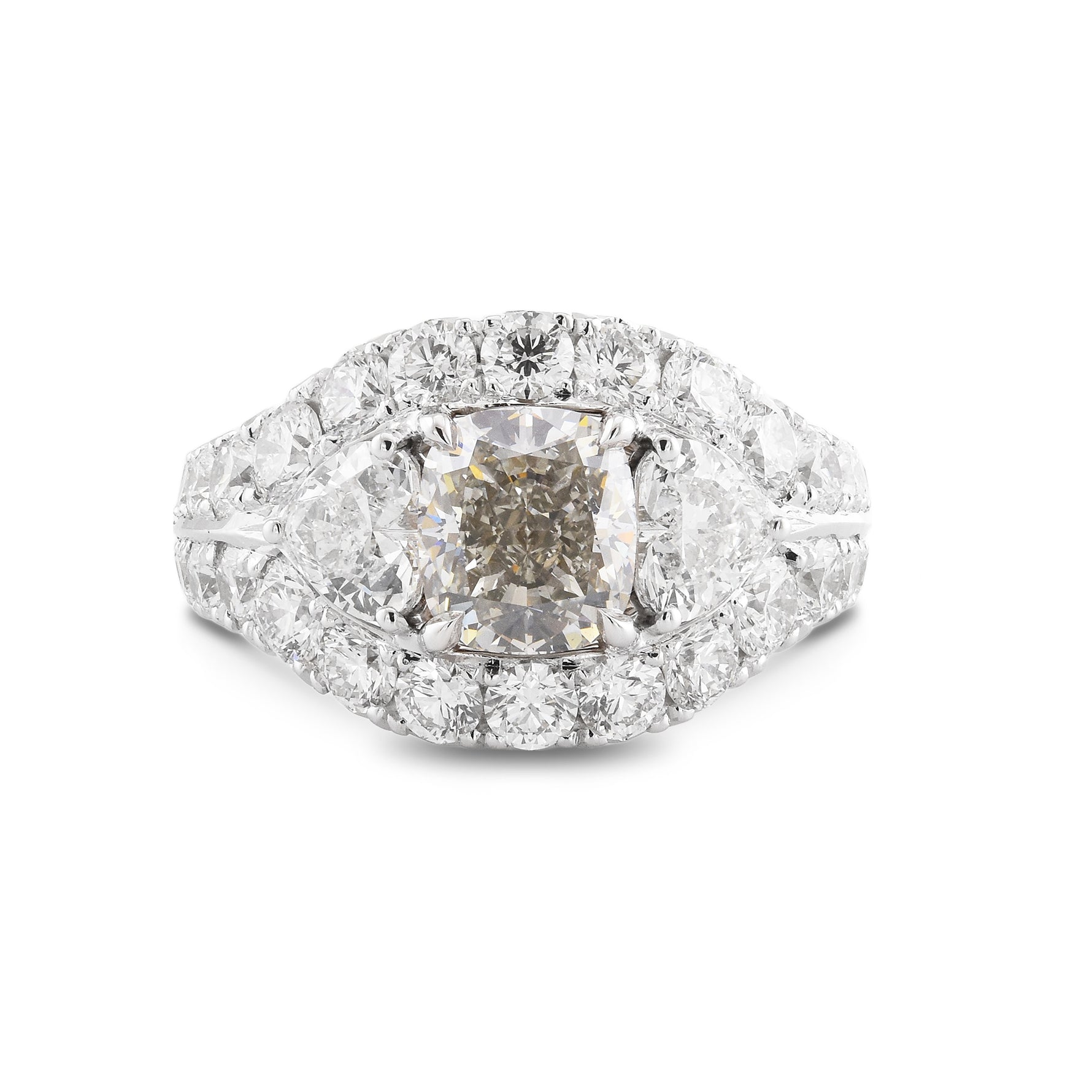 Fancy Light Gray Cushion & Colorless Heart Diamond Halo Ring