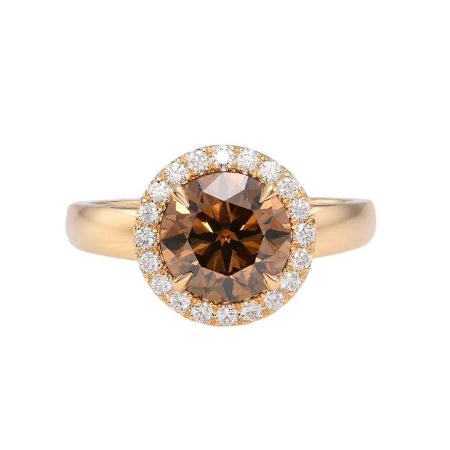 Round Fancy Dark Yellowish Brown Halo Diamond Ring
