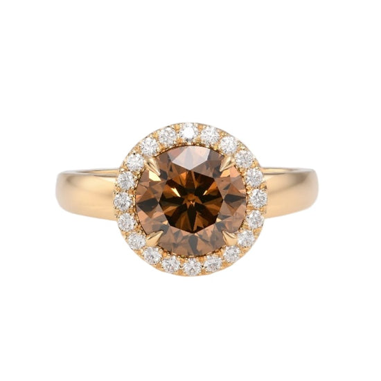Round Fancy Dark Yellowish Brown Halo Diamond Ring