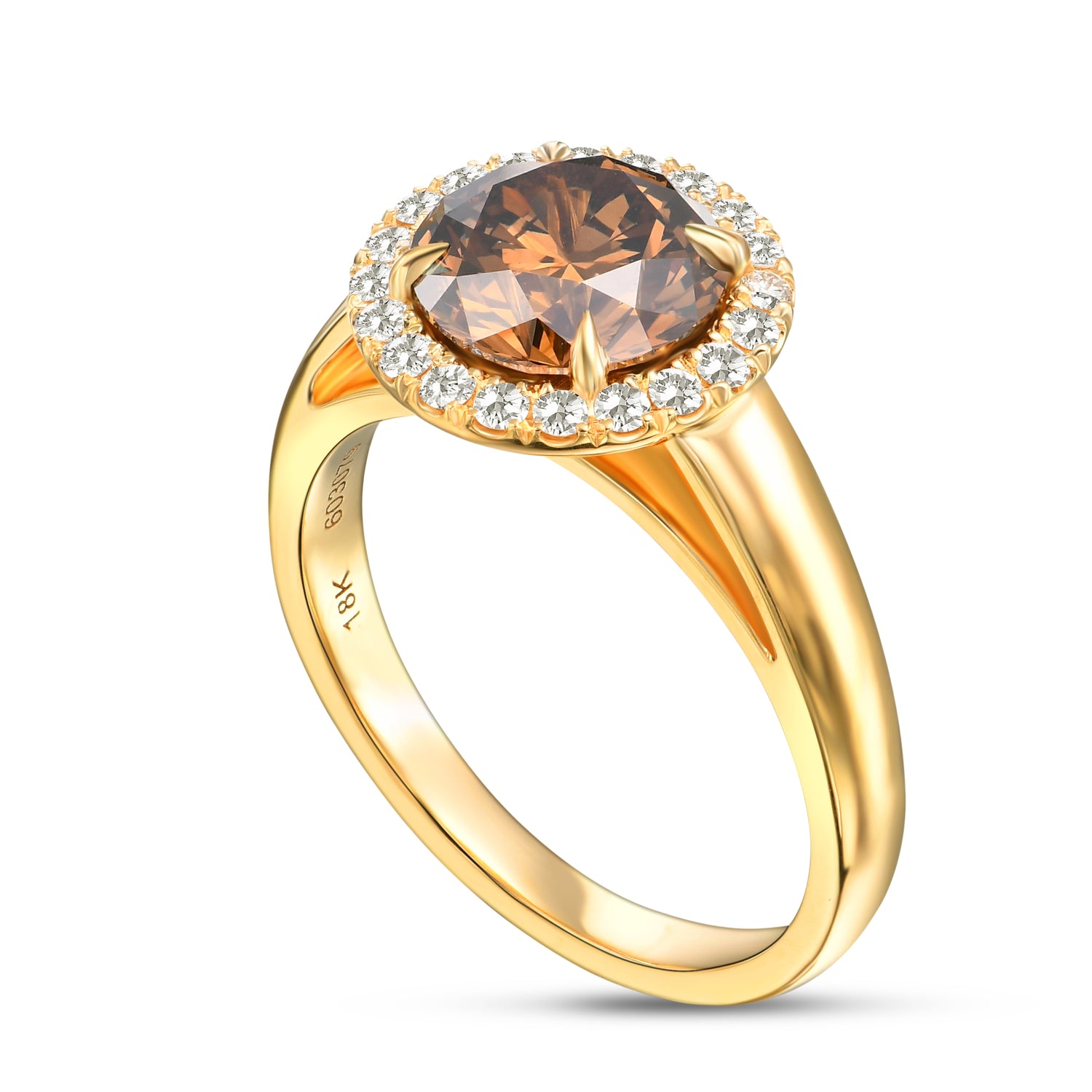 Round Fancy Dark Yellowish Brown Halo Diamond Ring