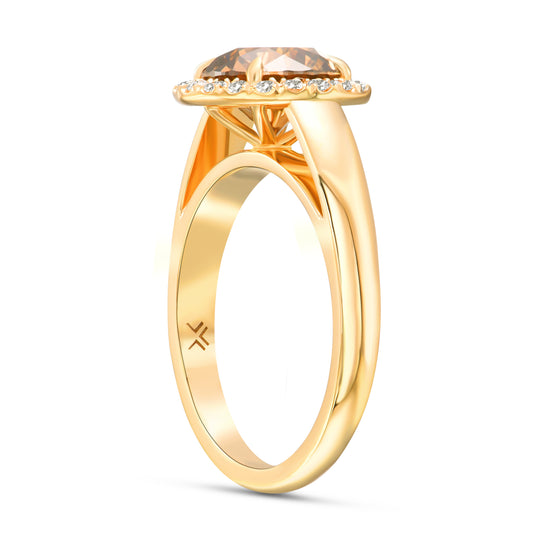 Round Fancy Dark Yellowish Brown Halo Diamond Ring
