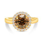 Round Fancy Dark Yellowish Brown Halo Diamond Ring