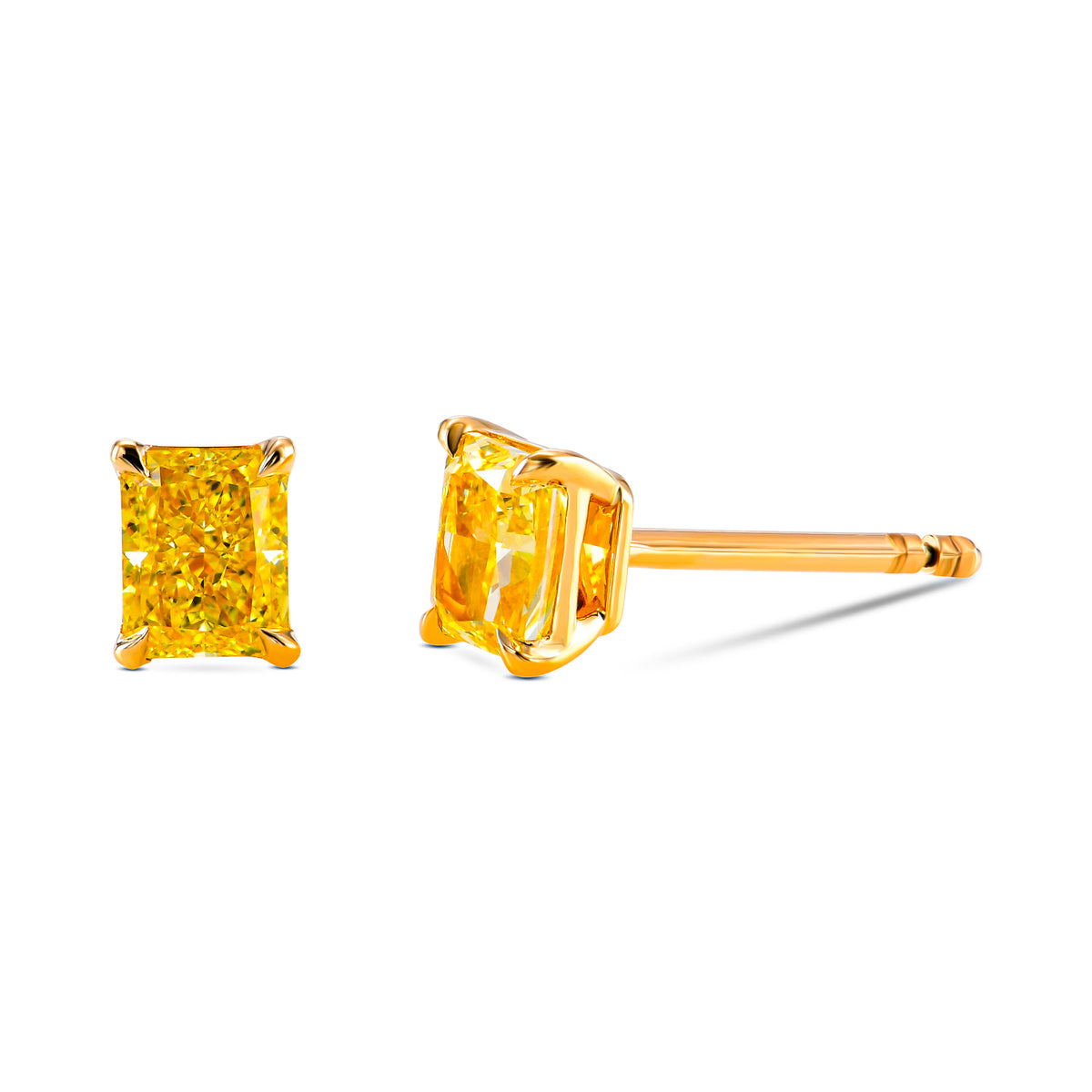 Fancy Intense Yellow Radiant Diamond Stud Earrings