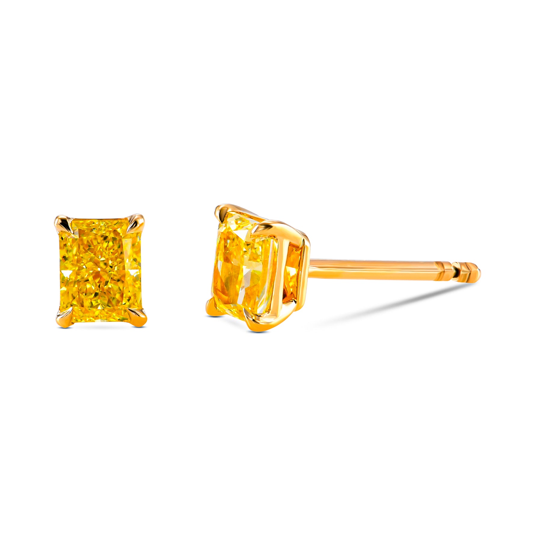 Fancy Intense Yellow Radiant Diamond Stud Earrings