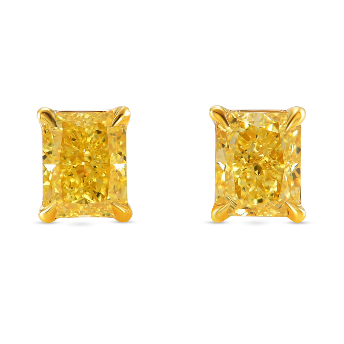 Fancy Intense Yellow Radiant Diamond Stud Earrings