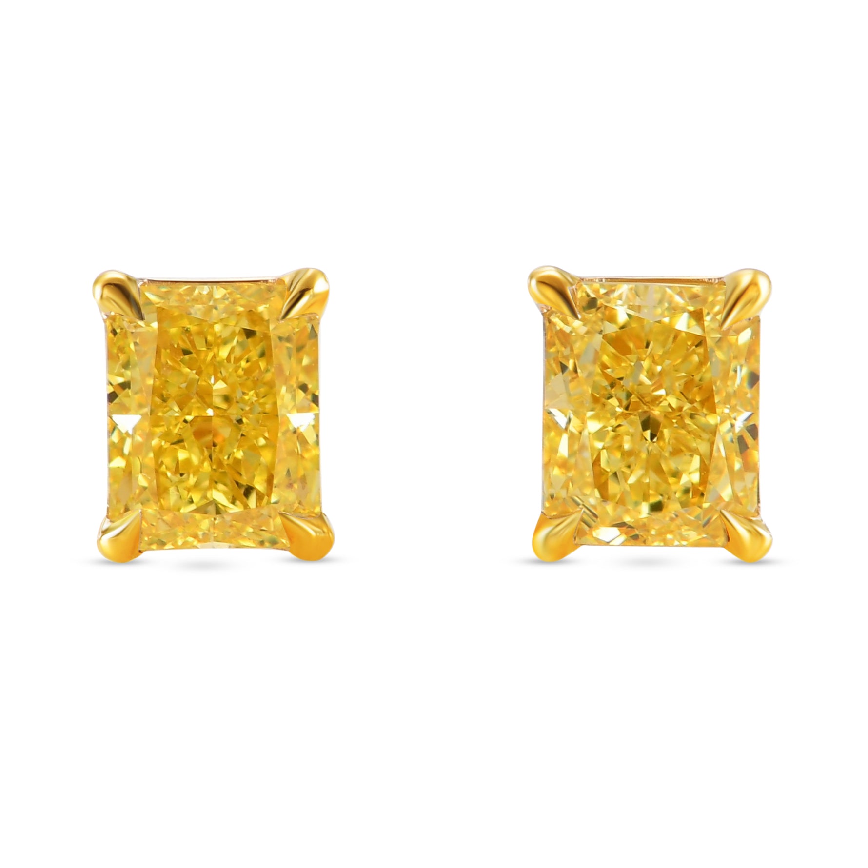 Fancy Intense Yellow Radiant Diamond Stud Earrings