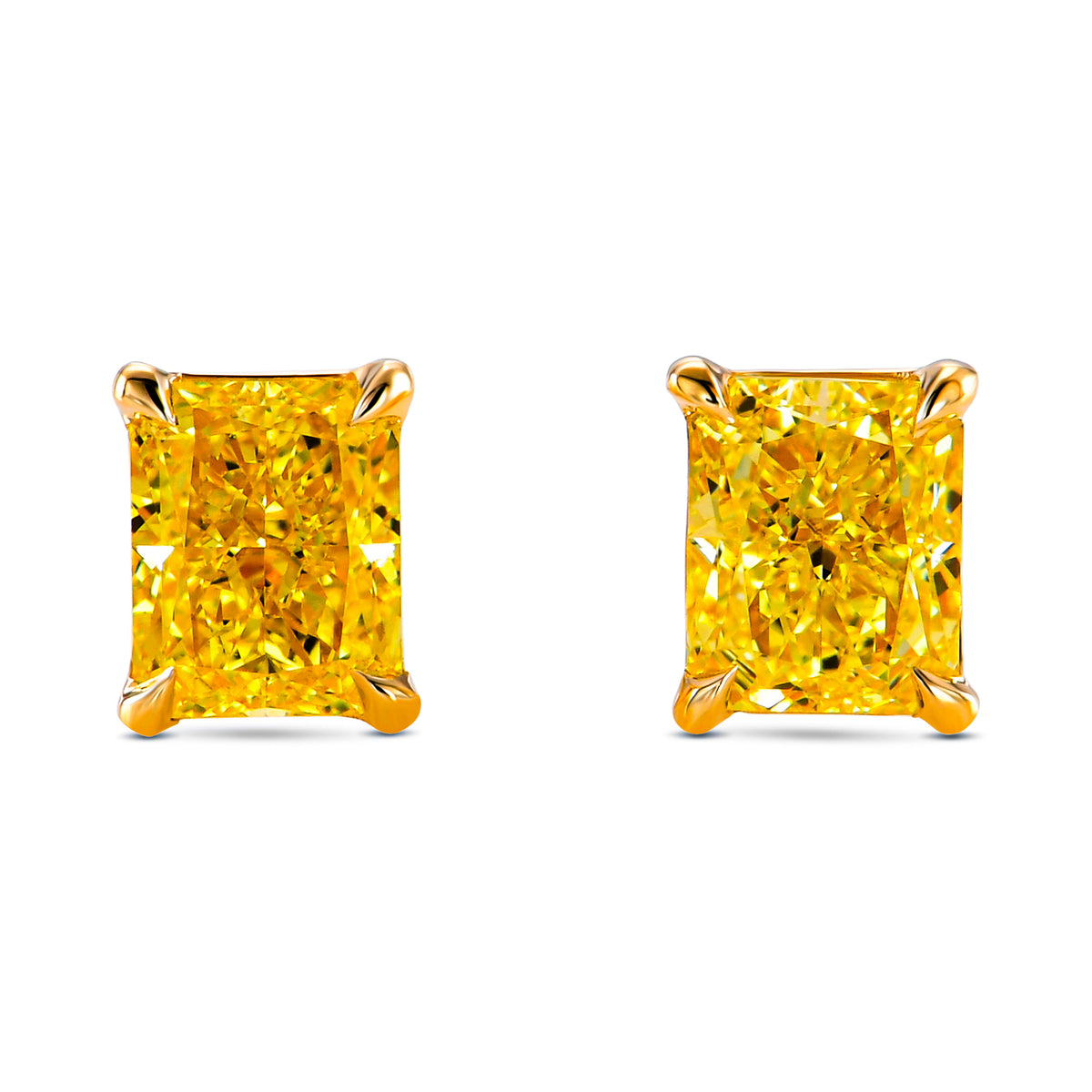 Fancy Intense Yellow Radiant Diamond Stud Earrings