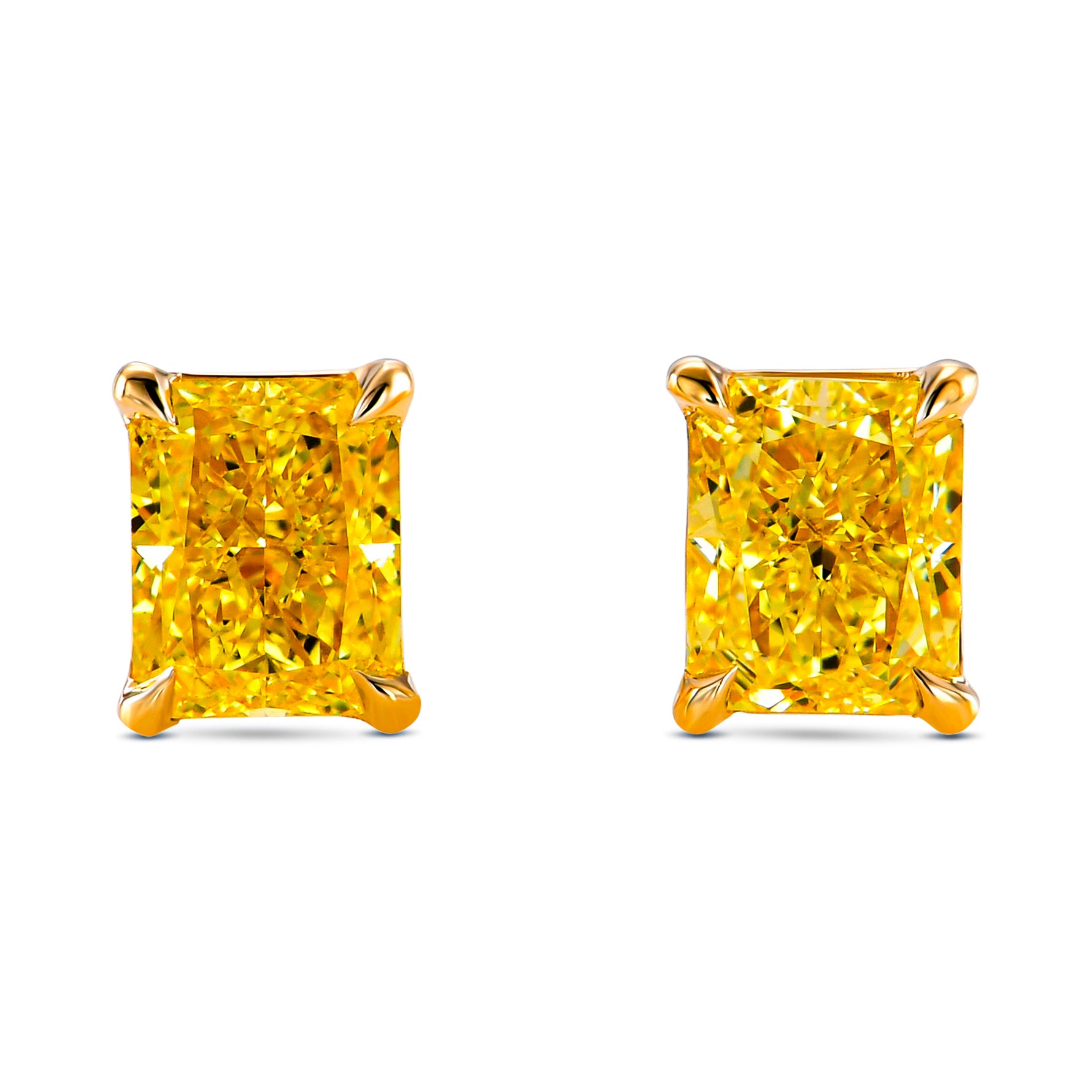 Fancy Intense Yellow Radiant Diamond Stud Earrings