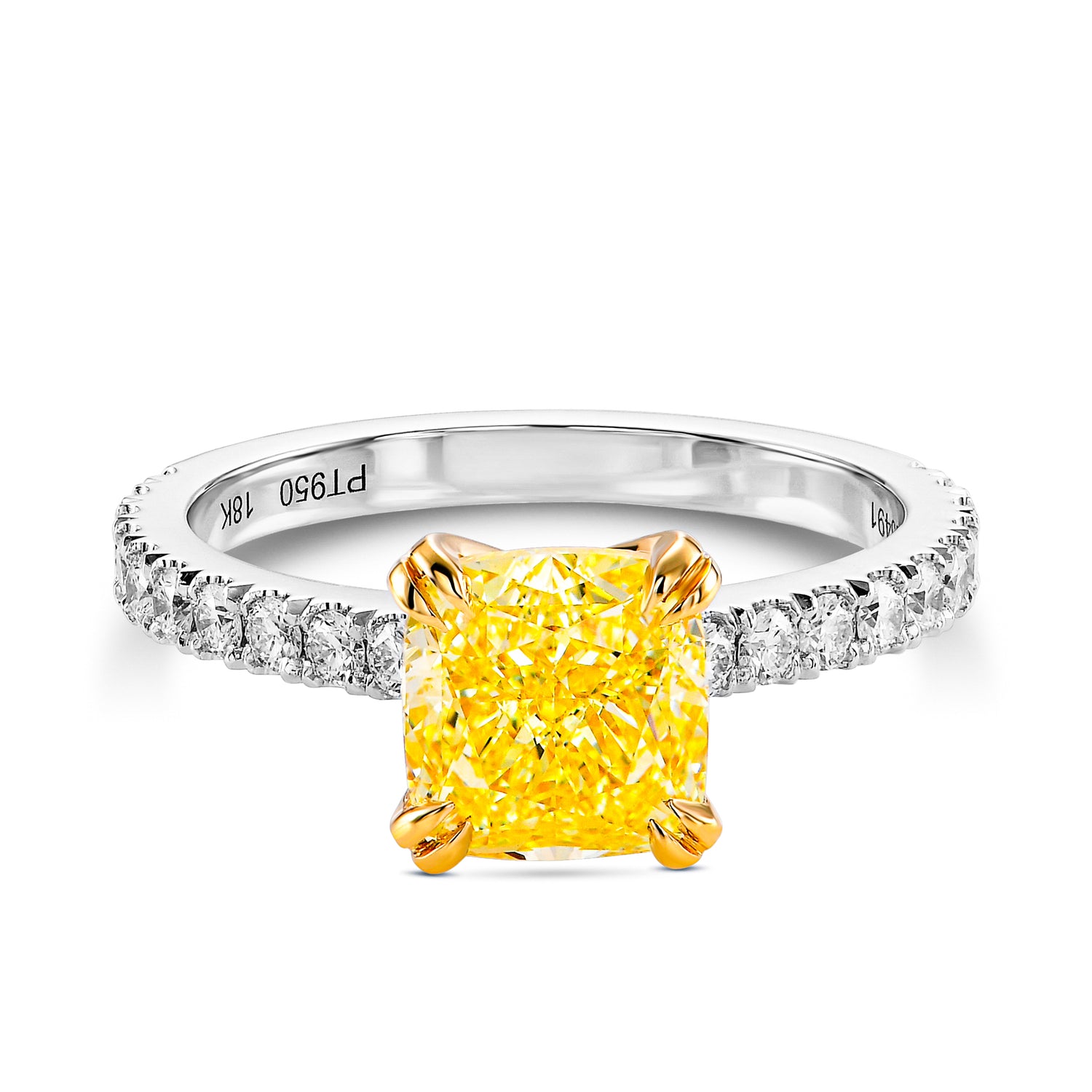 Fancy Yellow Cushion, Open Pave Diamond Engagement & Wedding Set