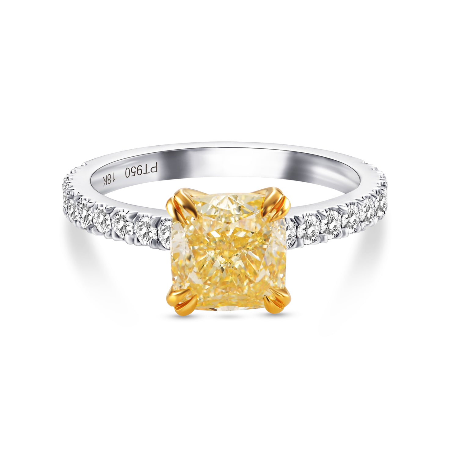 Fancy Yellow Cushion, Open Pave Diamond Engagement & Wedding Set