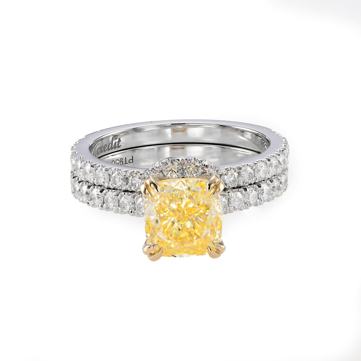 Fancy Yellow Cushion, Open Pave Diamond Engagement & Wedding Set