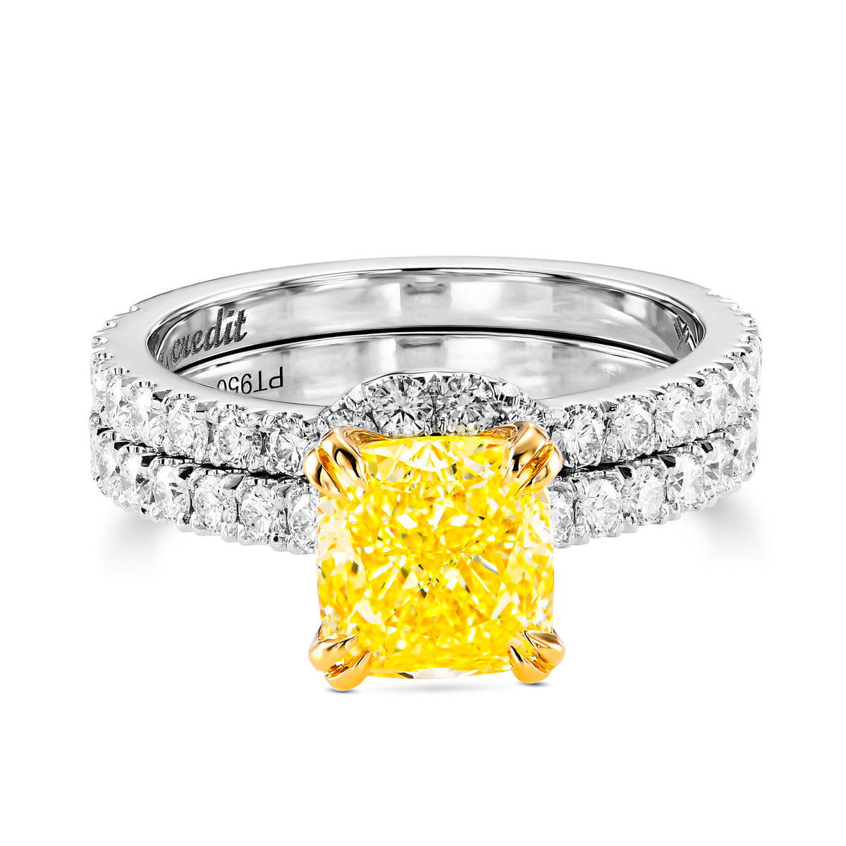 Fancy Yellow Cushion, Open Pave Diamond Engagement & Wedding Set
