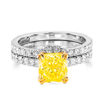 Fancy Yellow Cushion, Open Pave Diamond Engagement & Wedding Set