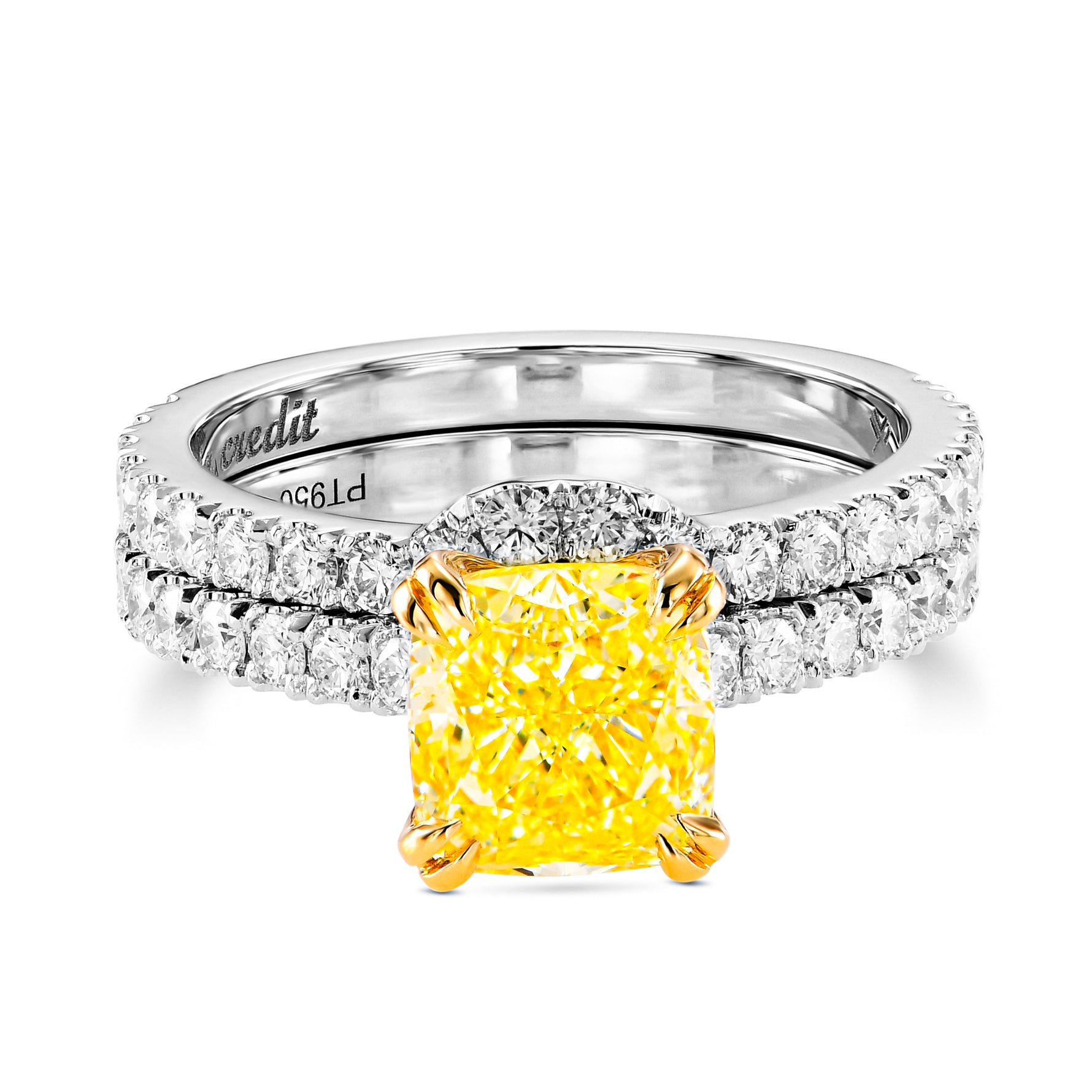 Fancy Yellow Cushion, Open Pave Diamond Engagement & Wedding Set