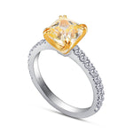 Fancy Yellow Cushion, Open Pave Diamond Engagement & Wedding Set