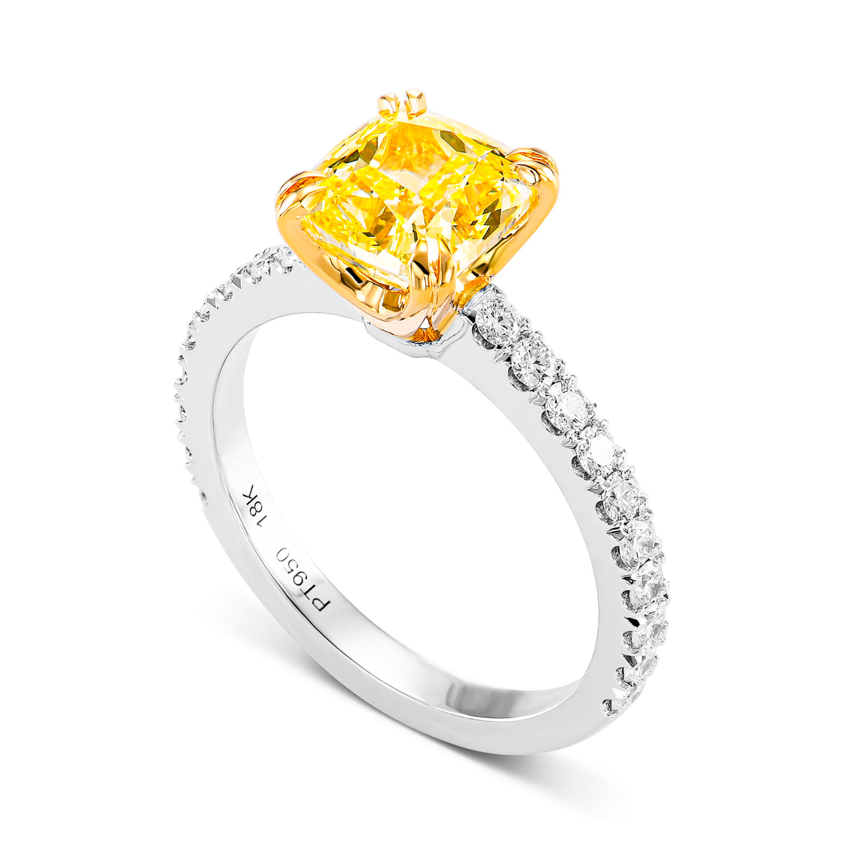 Fancy Yellow Cushion, Open Pave Diamond Engagement & Wedding Set