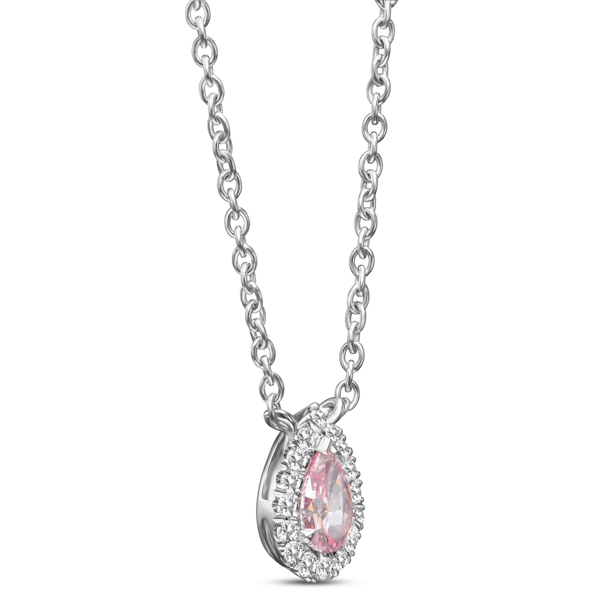 Fancy Pink Pear Halo Diamond Pendant