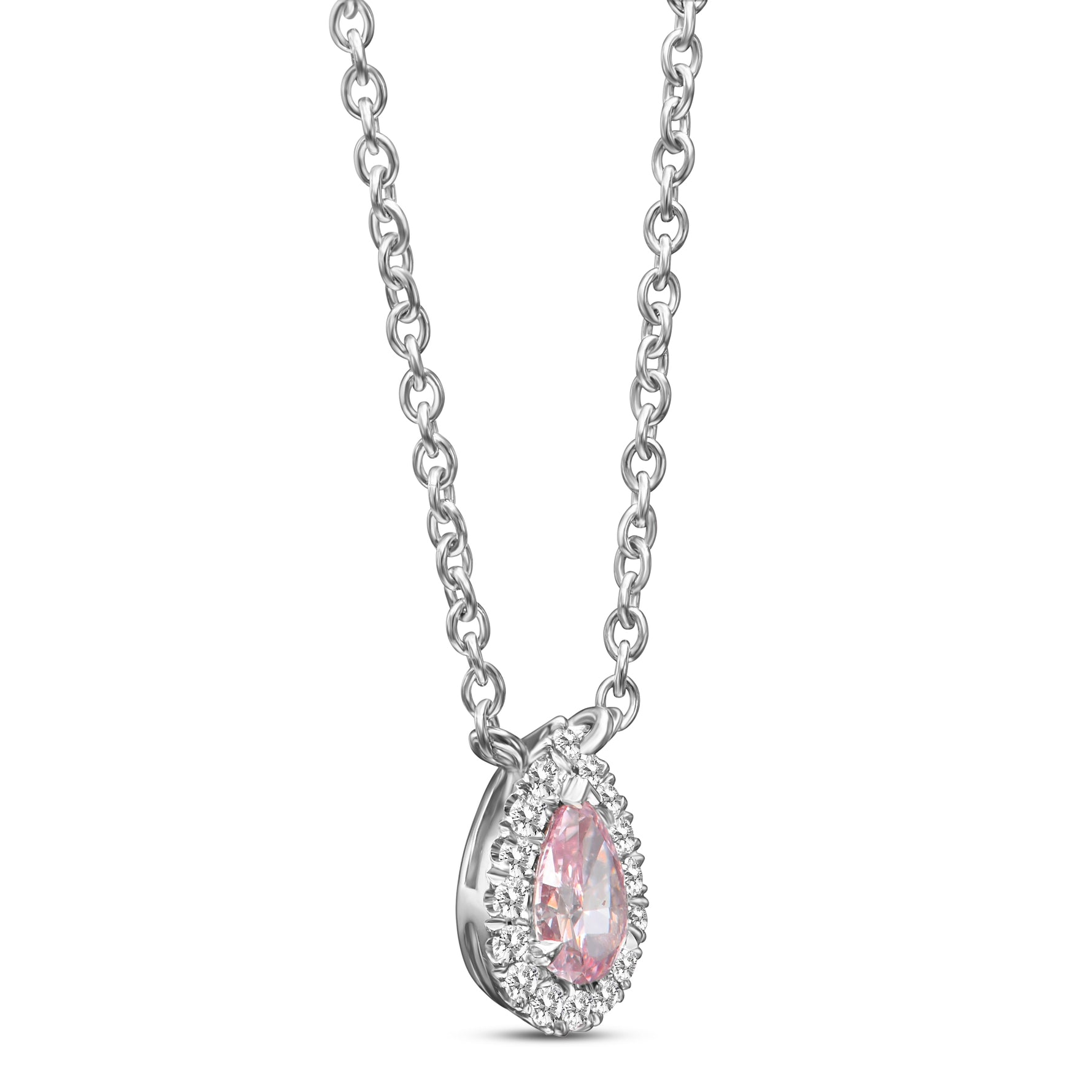 Fancy Pink Pear Halo Diamond Pendant