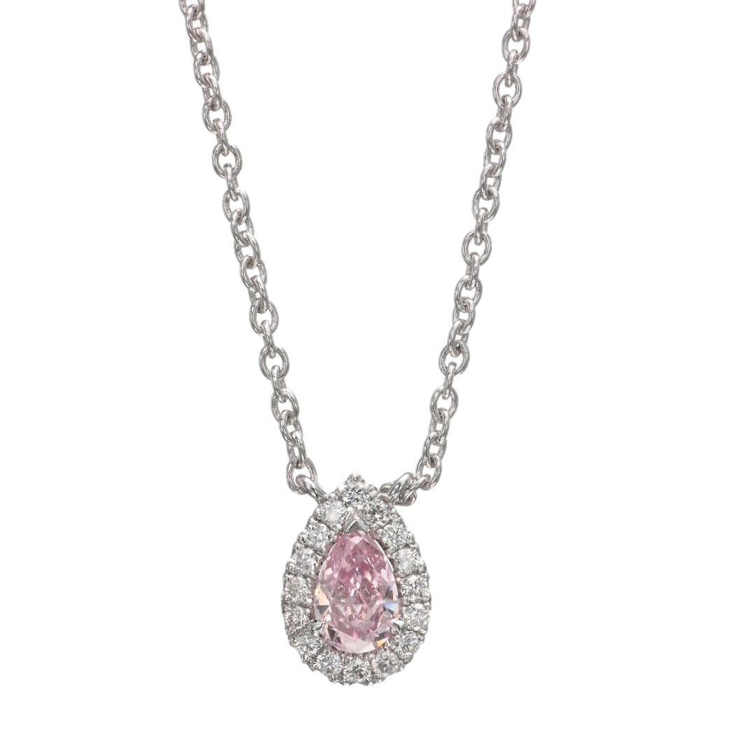 Fancy Pink Pear Halo Diamond Pendant