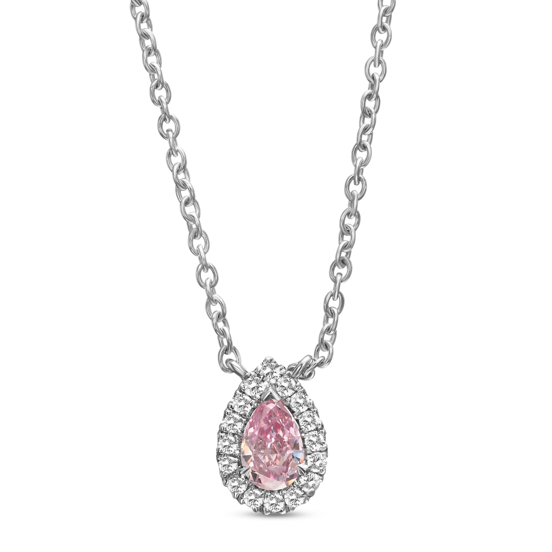 Fancy Pink Pear Halo Diamond Pendant