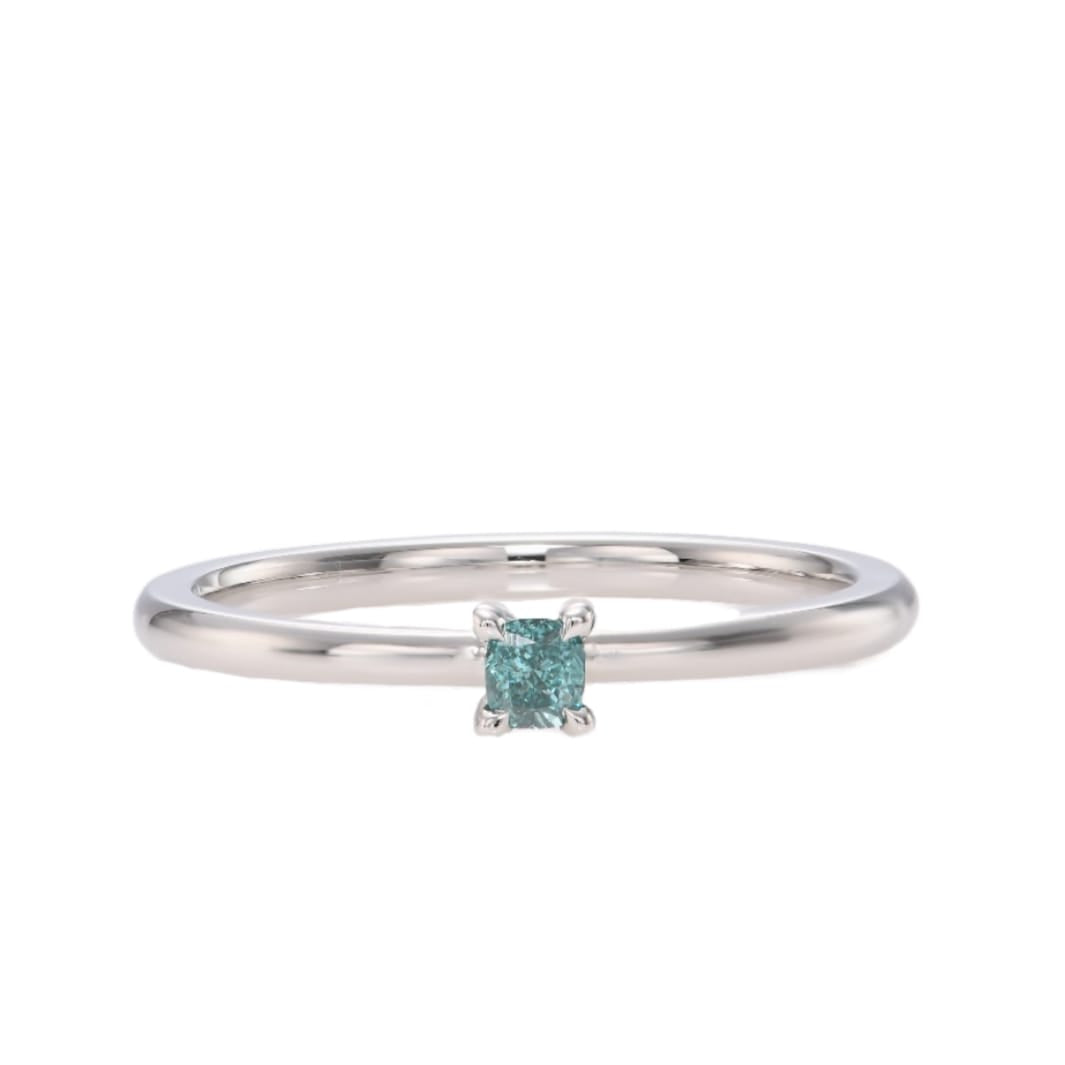 Fancy Vivid Green Blue Cushion Solitaire Diamond Ring