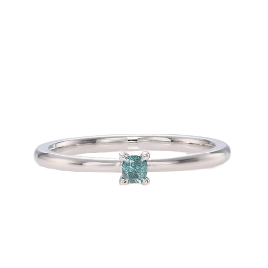 Fancy Vivid Green Blue Cushion Solitaire Diamond Ring