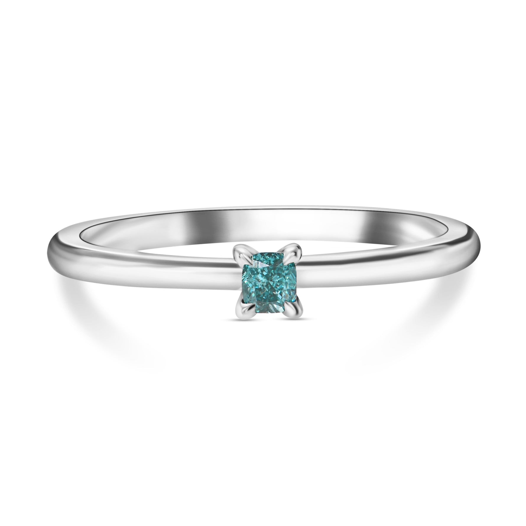 Fancy Vivid Green Blue Cushion Solitaire Diamond Ring