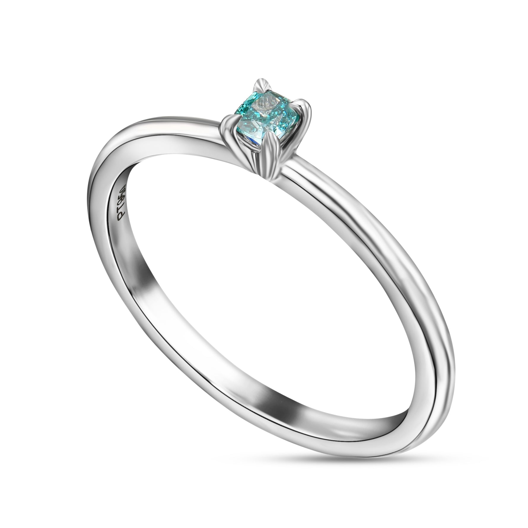 Fancy Vivid Green Blue Cushion Solitaire Diamond Ring