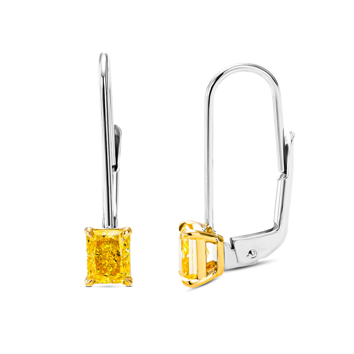 Fancy Intense Yellow Radiant Diamond Drop Earrings