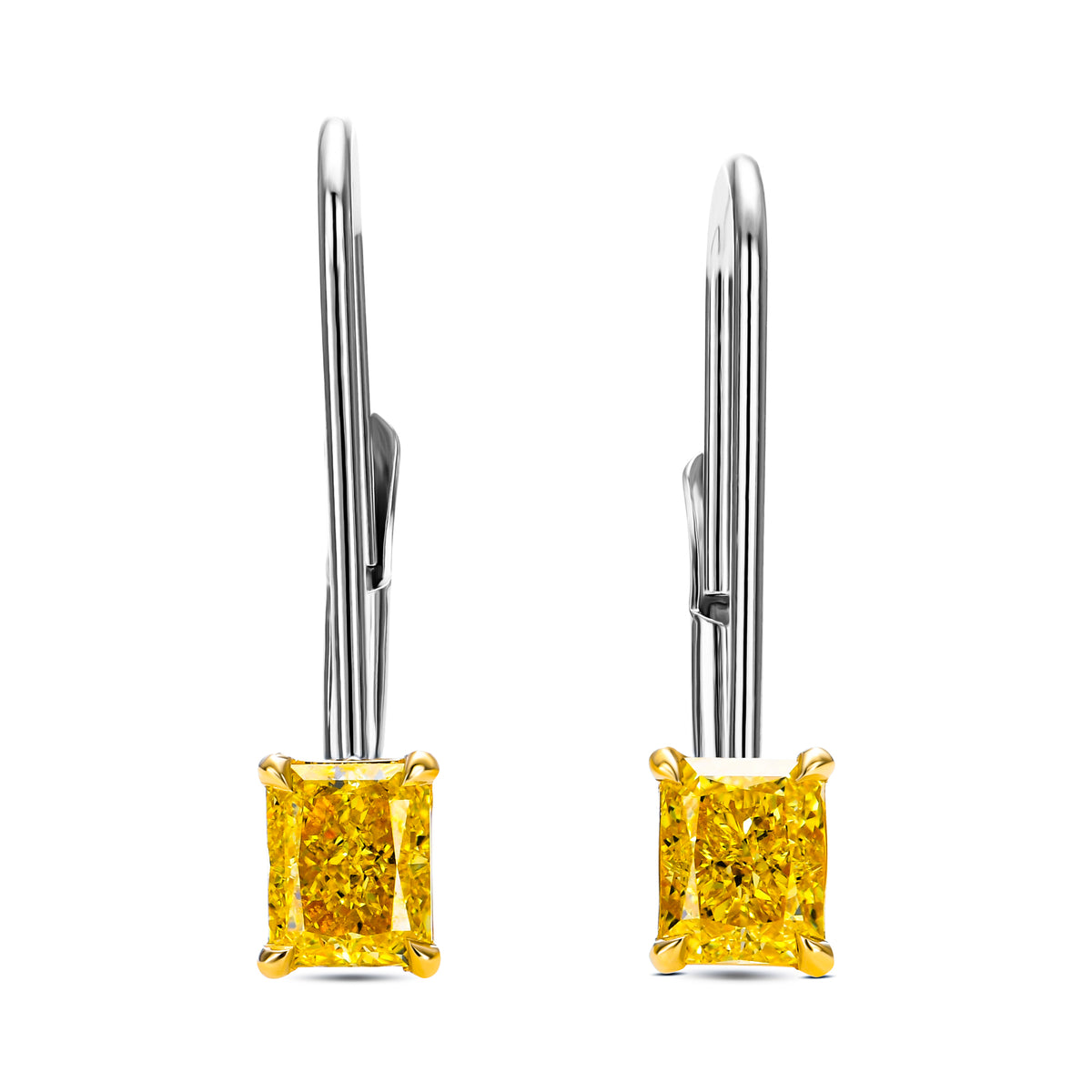 Fancy Intense Yellow Radiant Diamond Drop Earrings