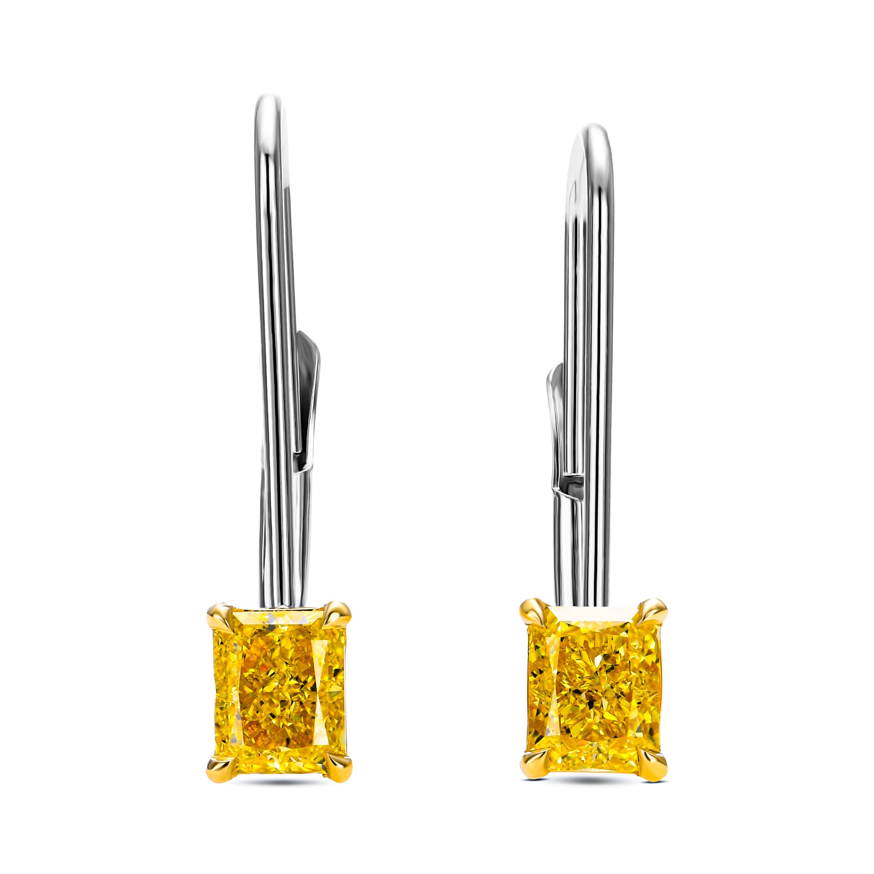 Fancy Intense Yellow Radiant Diamond Drop Earrings