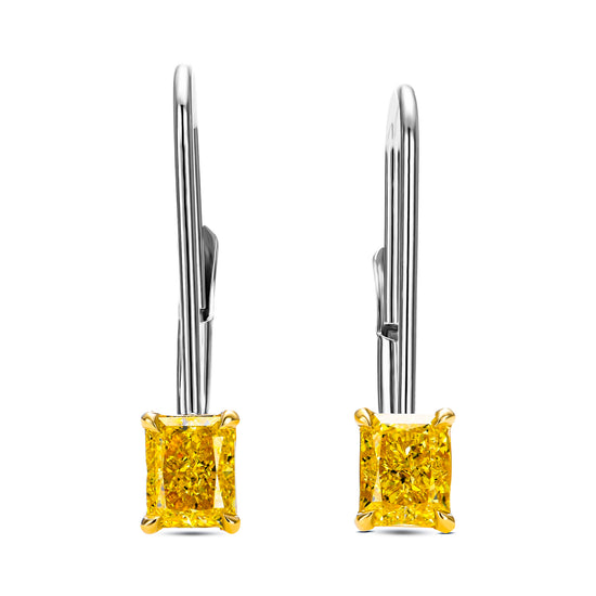 Fancy Intense Yellow Radiant Diamond Drop Earrings