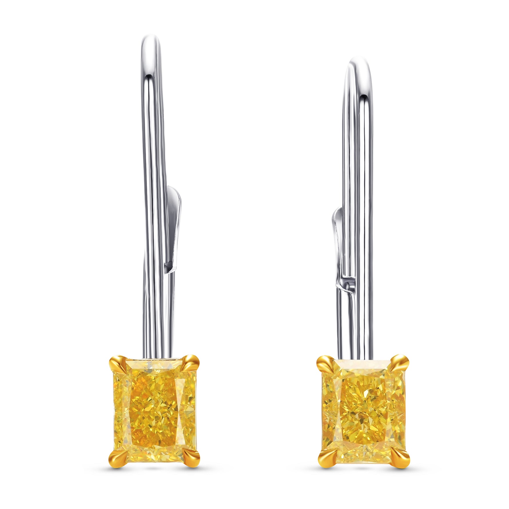 Fancy Intense Yellow Radiant Diamond Drop Earrings
