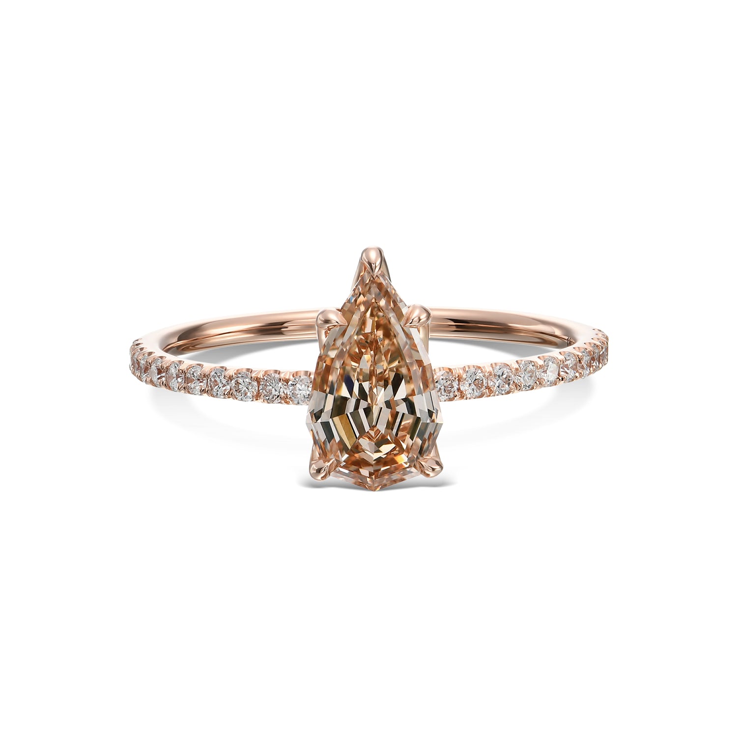 Fancy Yellow Brown Pear Diamond Solitaire Pave Side-stone Ring