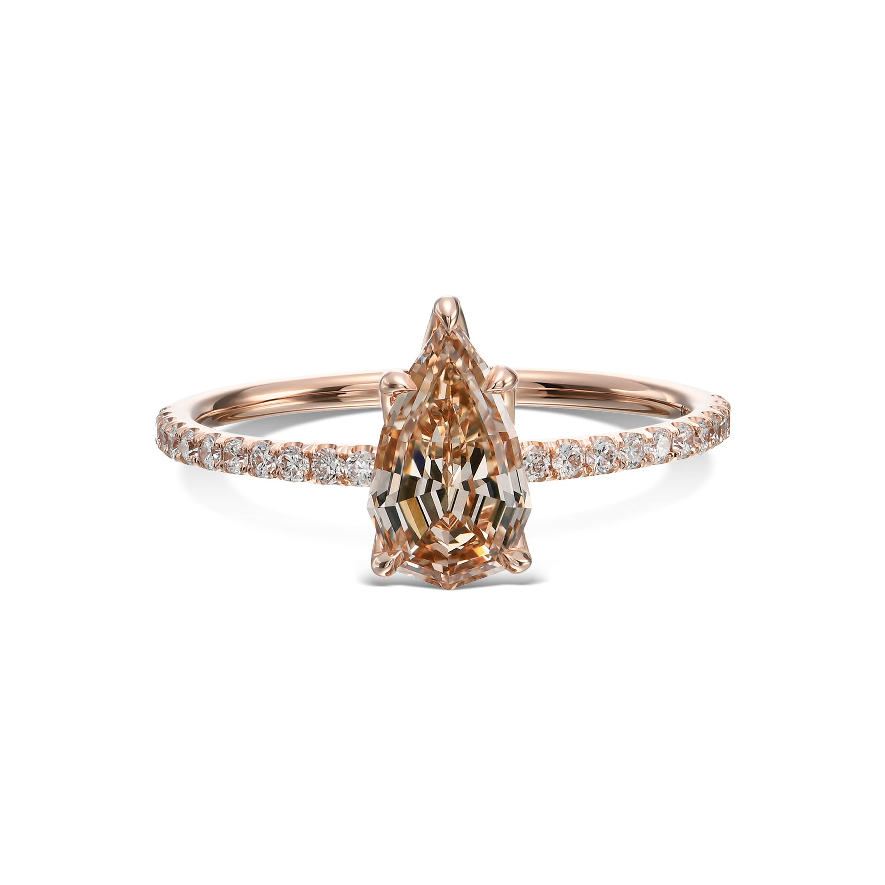 Fancy Yellow Brown Pear Diamond Solitaire Pave Side-stone Ring