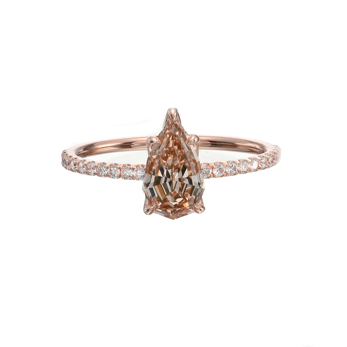 Fancy Yellow Brown Pear Diamond Solitaire Pave Side-stone Ring