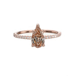 Fancy Yellow Brown Pear Diamond Solitaire Pave Side-stone Ring
