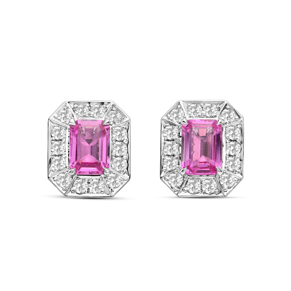 Pink Sapphire and Diamond Halo Earrings