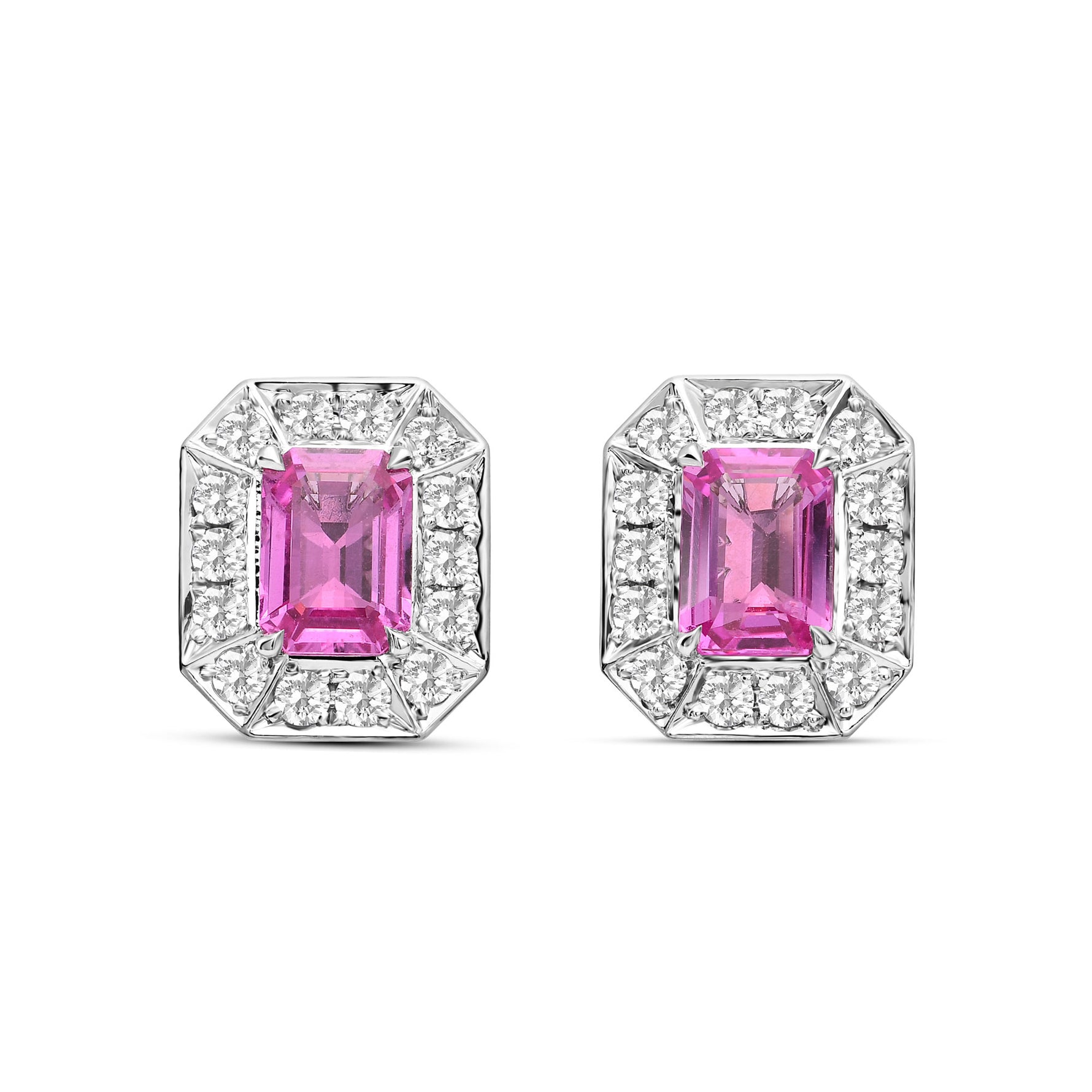 Pink Sapphire and Diamond Halo Earrings
