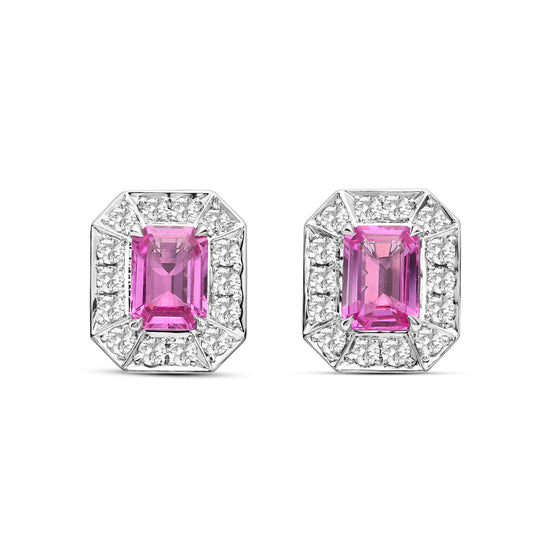 Pink Sapphire and Diamond Halo Earrings